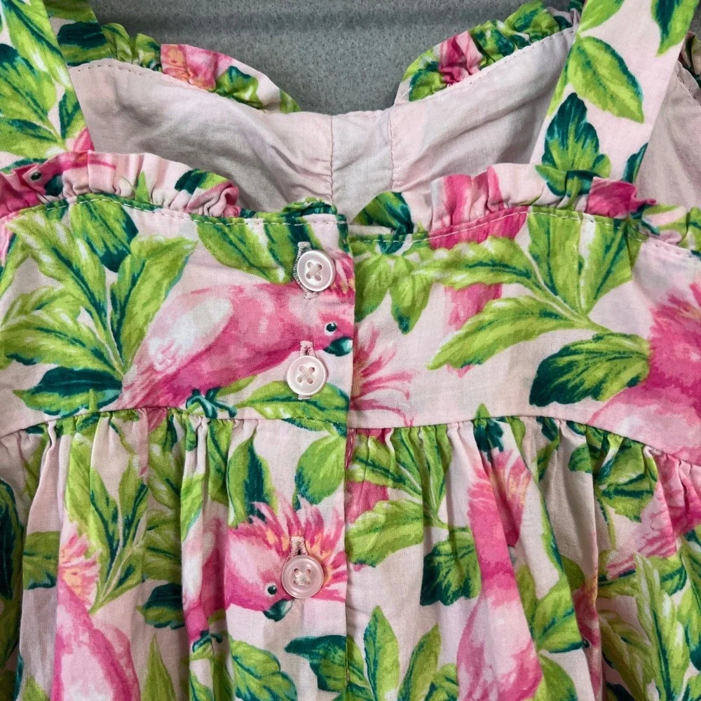 Janie and Jack Sun Dress Girls 5 Pink Tropical Cockatoo Floral Summer Preppy